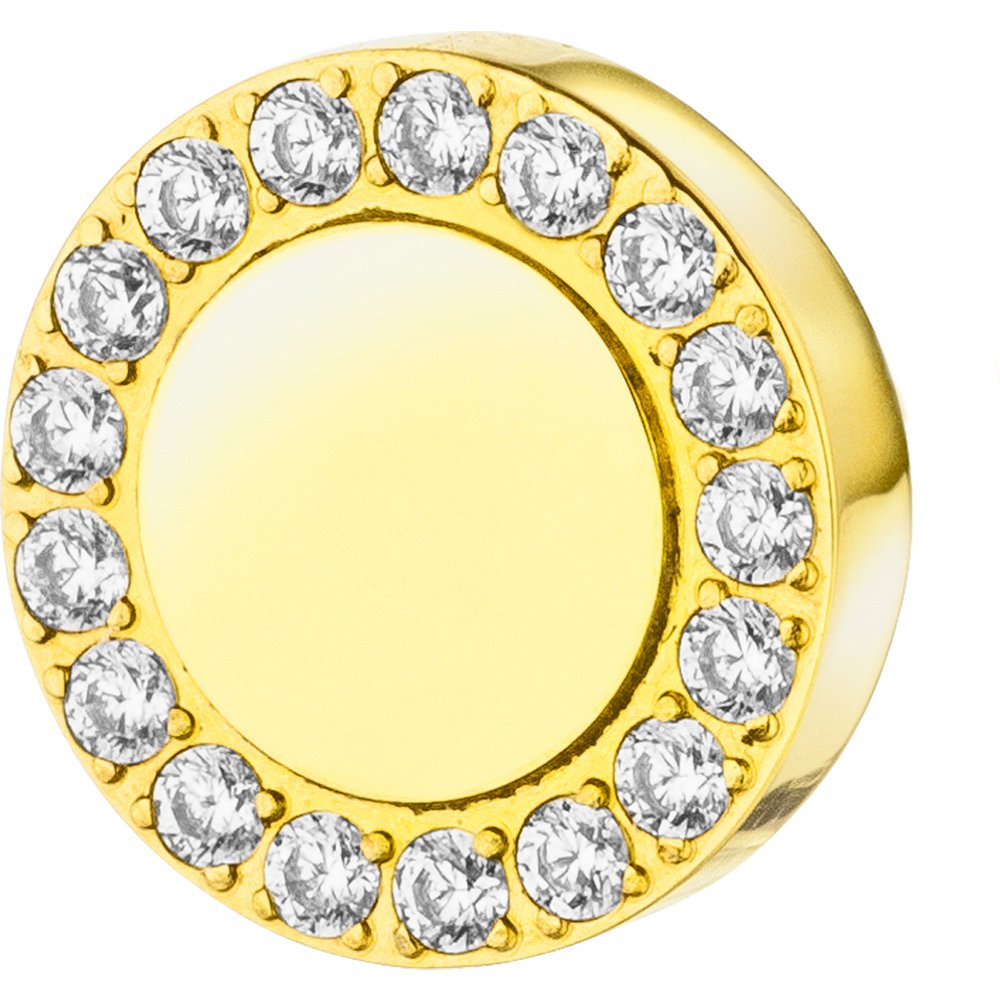 PURE - Pendentif rond 8,4 mm, poli avec oxyde de zirconium serti à l'extérieur dans un cercle, en acier inoxydable or