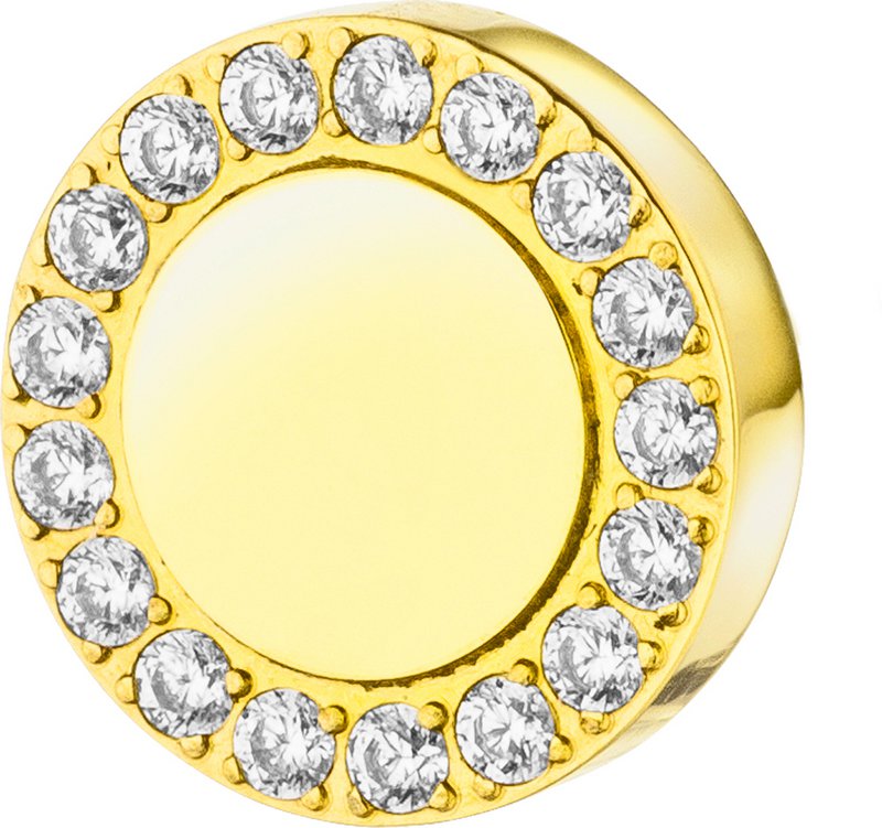 PURE - Pendentif rond 8,4 mm, poli avec oxyde de zirconium serti à l'extérieur dans un cercle, en acier inoxydable or
