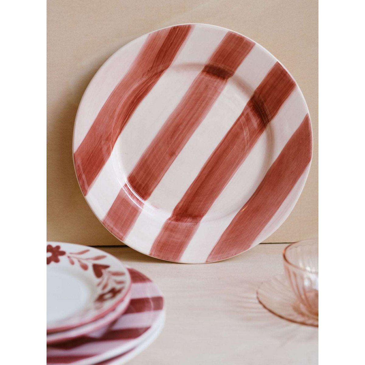 Red Flowers Hand Painted Ceramic Dessert Plate