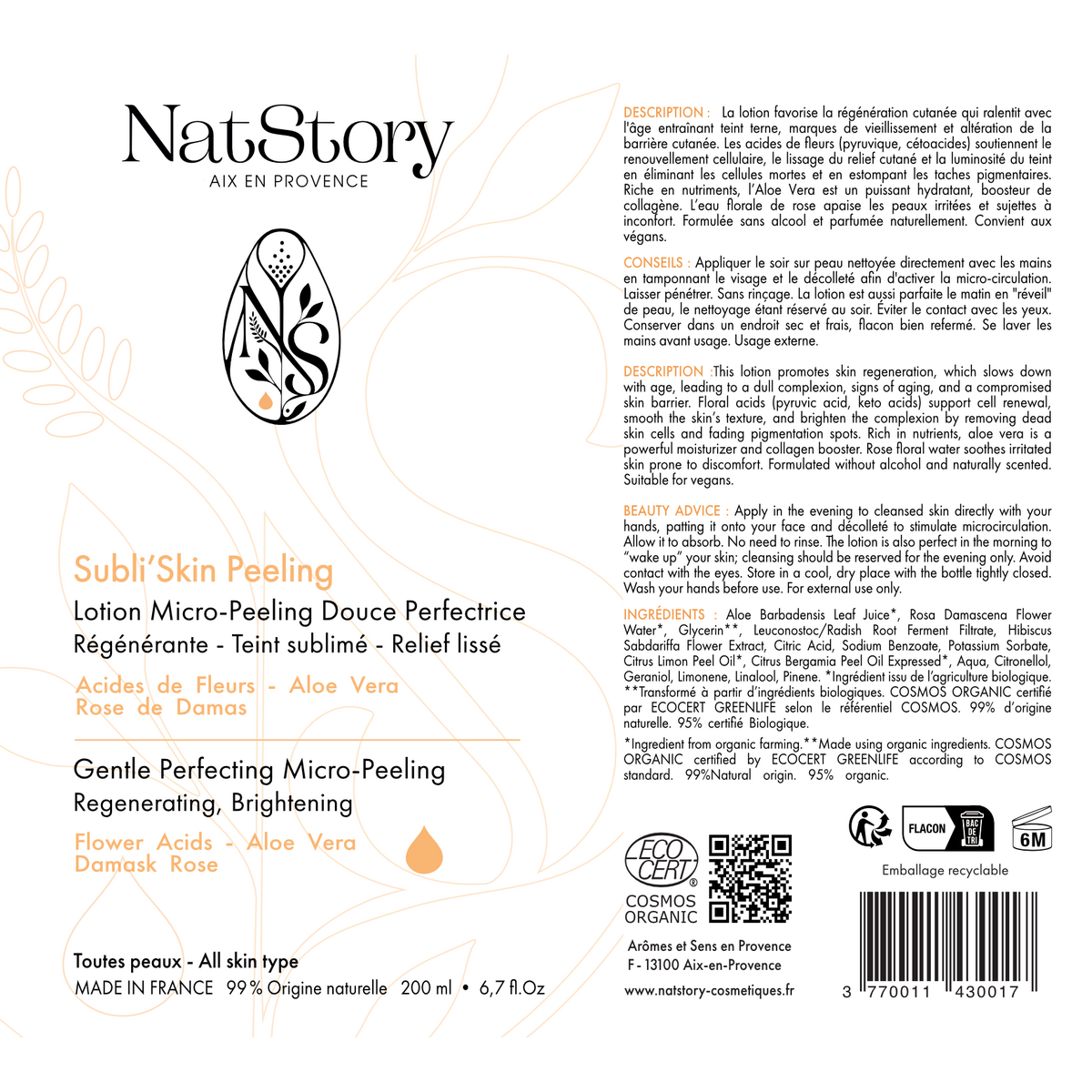 LOTION SUBLI'SKIN MICRO-PEELING  200 ML Bio