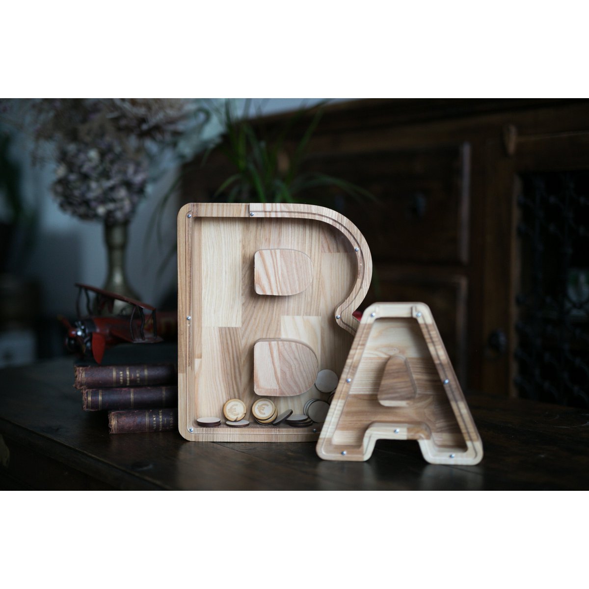 Große hölzerne Sparschwein, Brief Sparschwein, Brief Münzbox, Holz Brief Sparschwein, PiggyBank