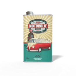 Vintage VW van red turquoise retro design motor oil bottle tin can