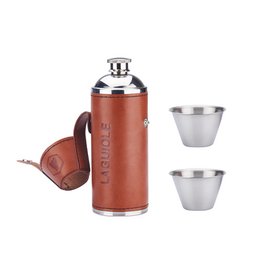 laguiole steel flask + 2 cups HIPFLASK 2 CUPS PU WRAPPED BROWN 8 OZ