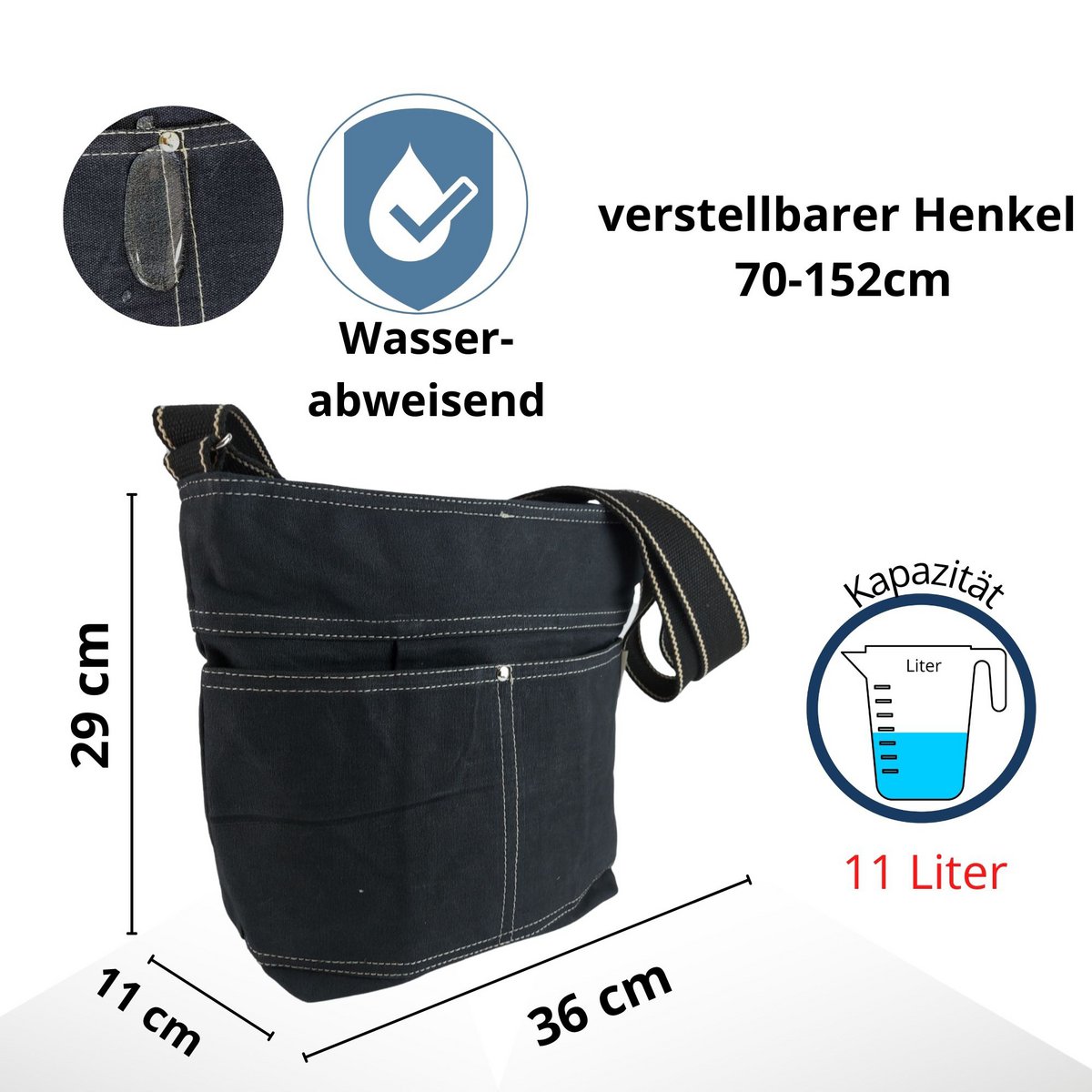 Domelo gewaxte canvas schoudertas voor dames. Waterafstotende hobo-tas. Veganistische buideltas. Dames/meisjes schoudertas met verstelbaar hengsel. Lichtgewicht grote stoffen tas met ritssluiting.