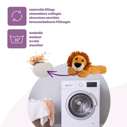 welliebellies® varmepude den naturlige varmtvandsflaske som en varm kæledyrsløve stor med økologisk hirsefyld og sundhedsurter | Varme at elske | Afslapning | Søvnhjælp | Knusende legetøj