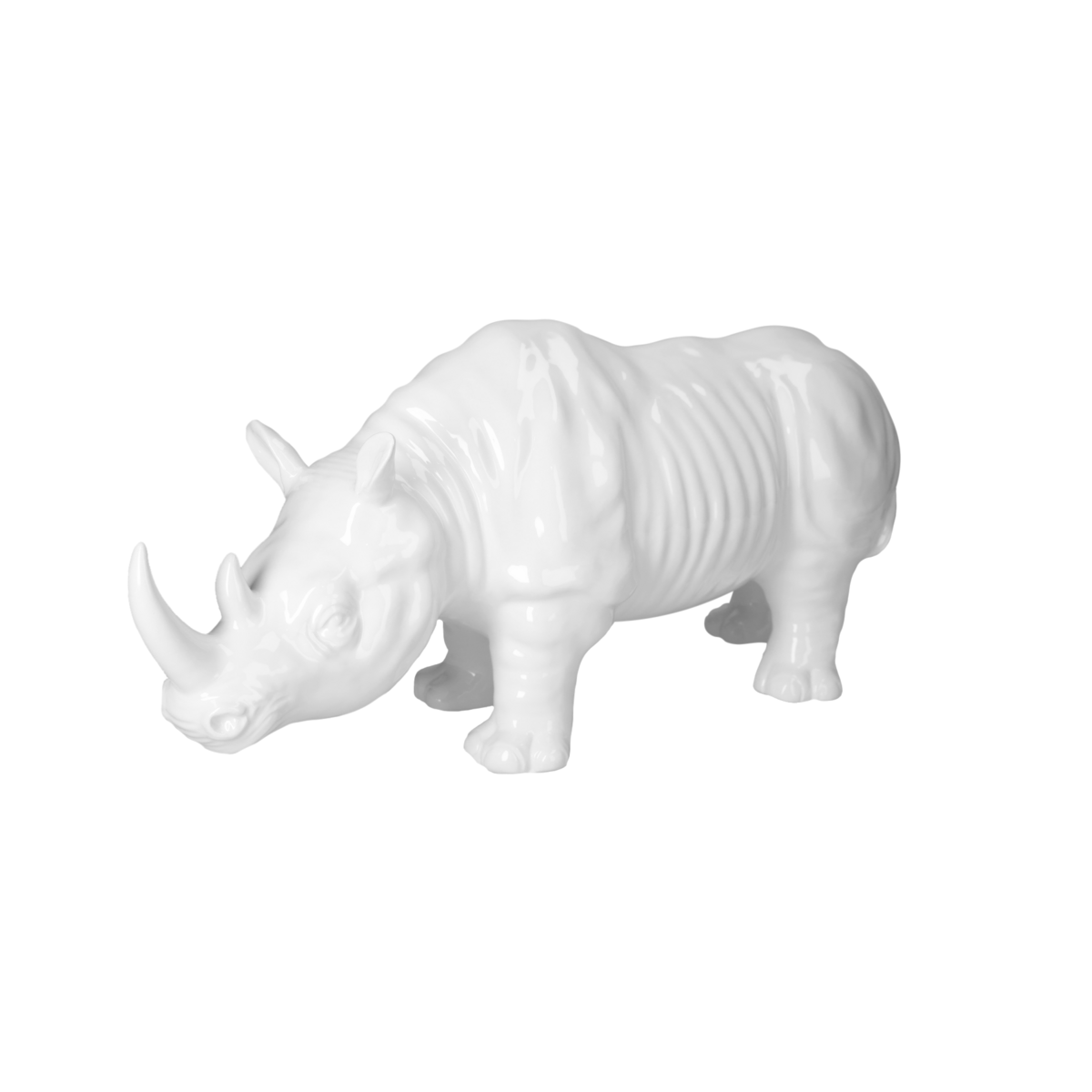 Hergestellt in Italien, weißes Nashorn aus Keramik, H 25 x 50 x 18 cm