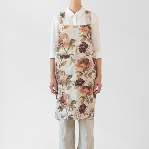 Vintage Rose Linen Pinafore Apron