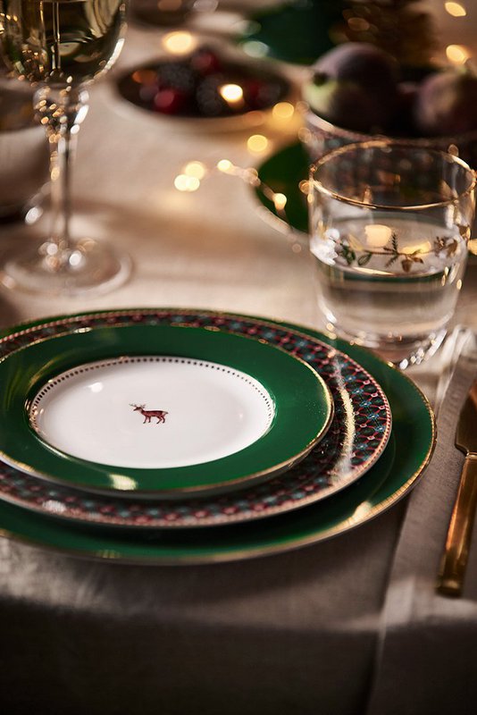 Plate Love Birds Deer Dark Green 21cm