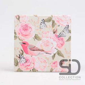 Deckel quadratische Vogel und Schmetterlinge Pink 15x15x0,7 cm