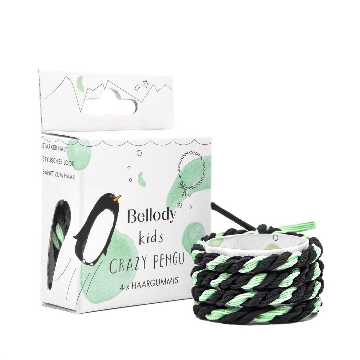 Elastiques à cheveux pour enfants Bellody® (4 pièces - Crazy Pengu)