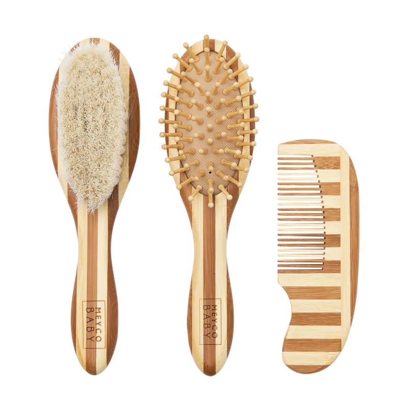 Bambus-Friseurset 3-teilig Stripe Natur/Walnuss