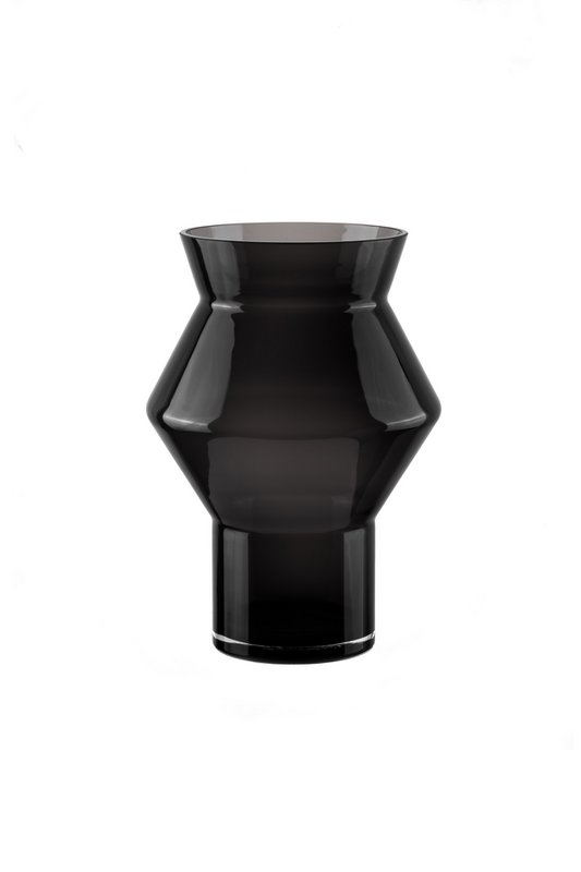 Grote design vaas met grillige hoekige cilindrische vorm, donkergrijs hoogwaardig glas, CUZ14GR