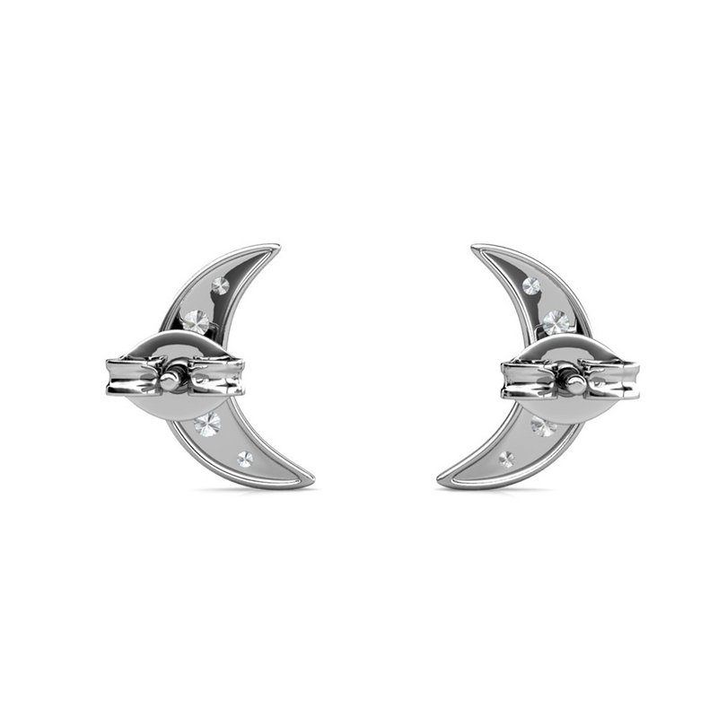 Crescent Moon Earrings - Silver and Crystal