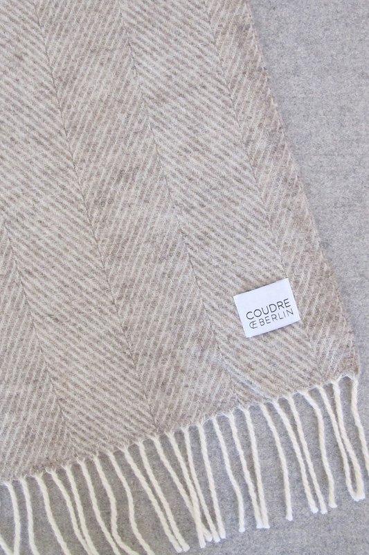Wool blanket / cuddly blanket herringbone limestone