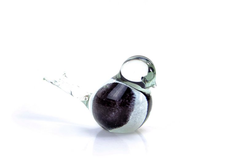 Sort og hvid glasfugl - ø 14 cm - Håndlavet
