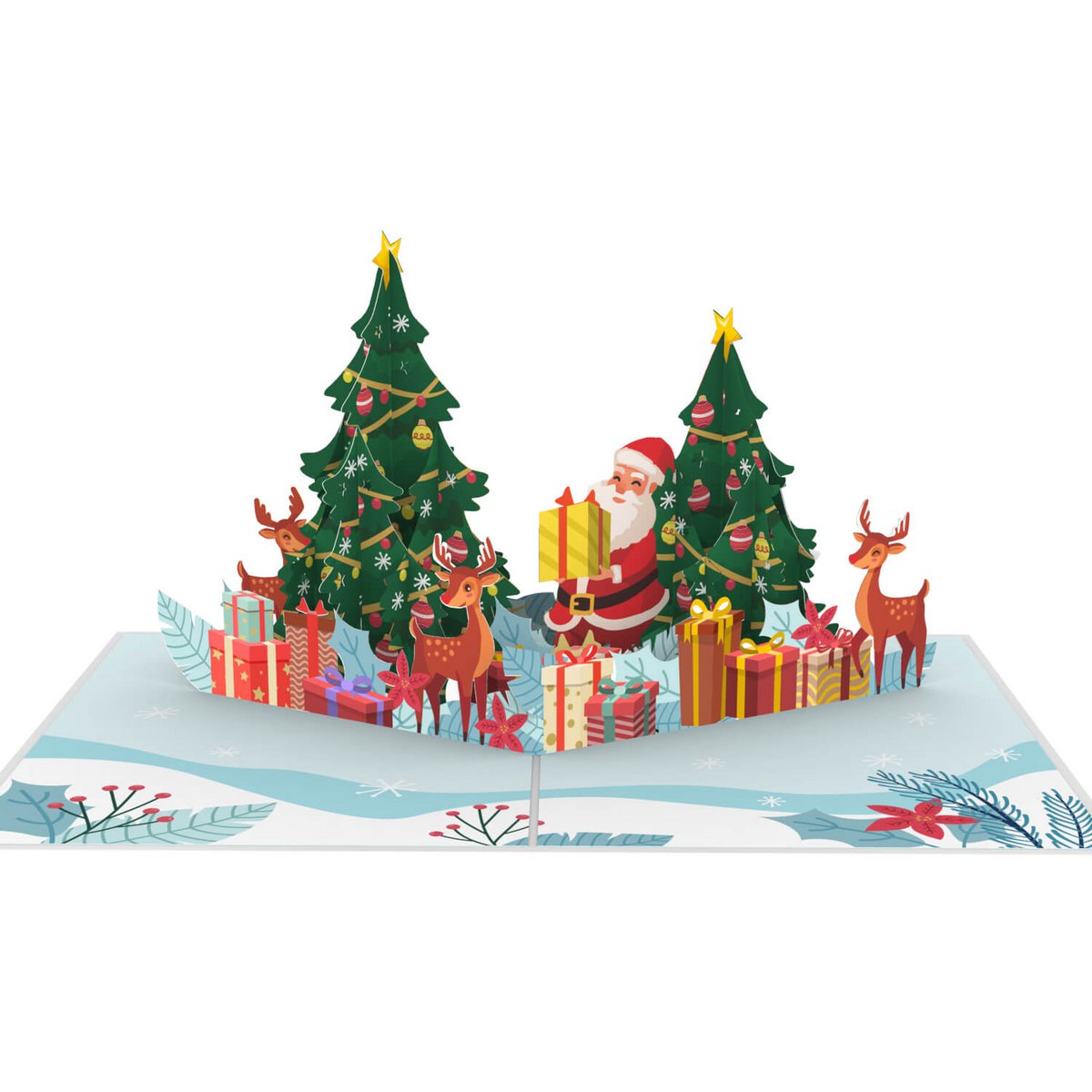 Biglietto pop-up con Babbo Natale e renne