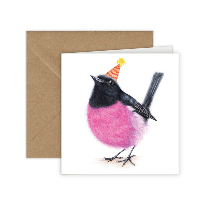 Carte d'anniversaire, carte de vœux, carte d'oiseau, animaux, merle rose