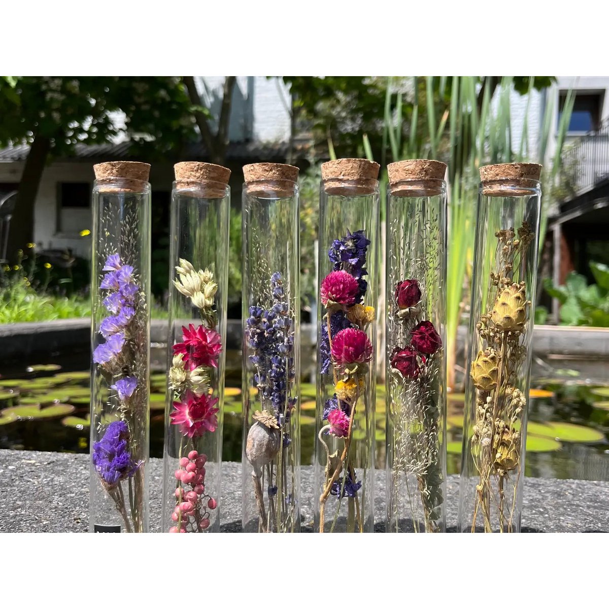 Tube 20 cm med tørret blomst - gave