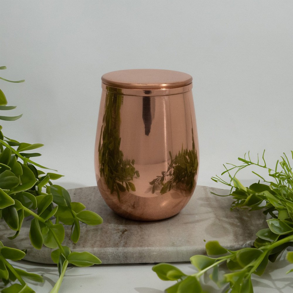 Puur koperen effen gebogen beker met losse deksel – 300 ml