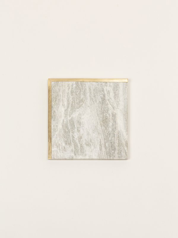 Square natural stone bottle coaster with half edges in brass