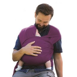 Soft, stretchy bamboo baby carrier in purple, red, and turquoise colors. Comfortable for carrying infants and toddlers.