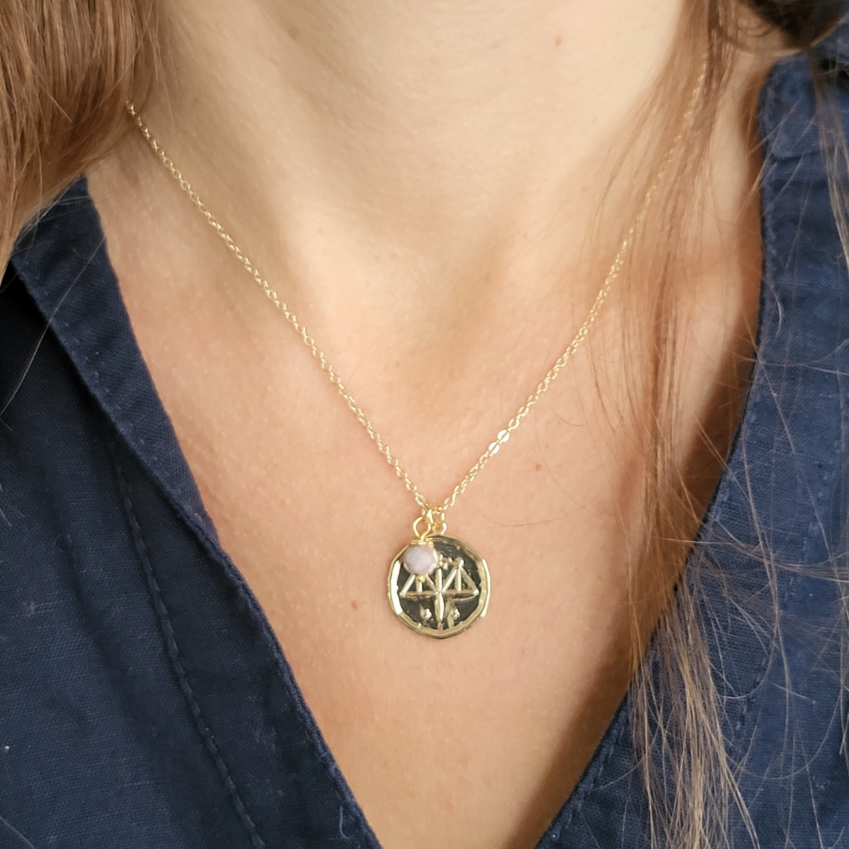 Zodiac Medallion Disc Necklace - Birthstone Pendant