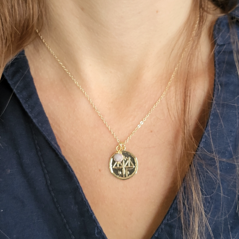 Zodiac Medallion Disc Necklace - Birthstone Pendant