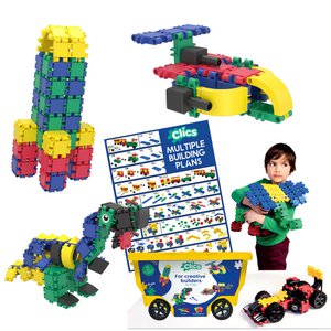 Clics building blocks– SUSTAINABLE TOYS made from RECYCLED PLASTIC (Made in Belgium)- building set 15 in 1