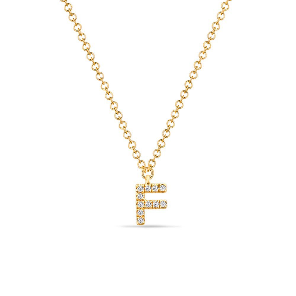 Letter "F" necklace, 14K yellow gold with diamonds