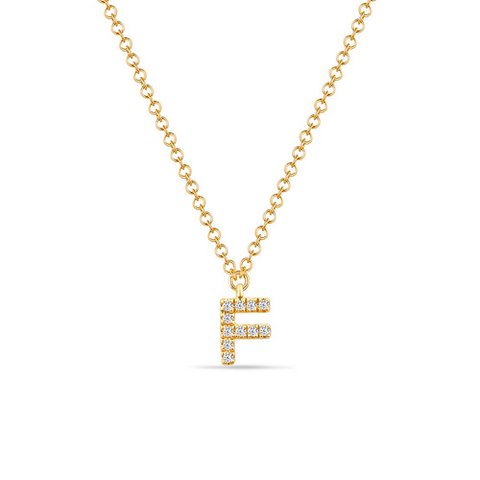 Letter "F" necklace, 14K yellow gold with diamonds