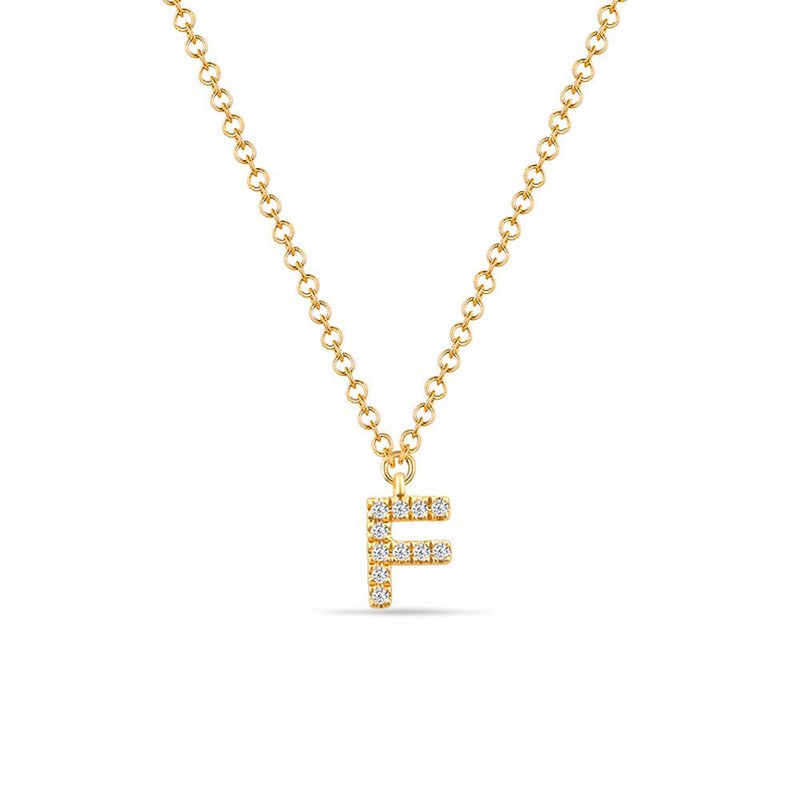 Letter "F" necklace, 14K yellow gold with diamonds