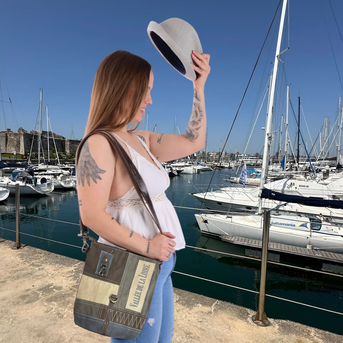 Sunsa vintage schoudertas. Canvas schoudertas, damestas