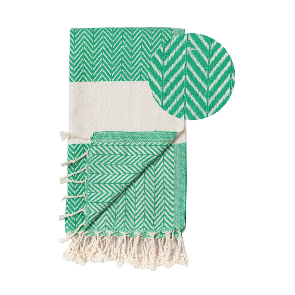 Toalla de playa Hammam de algodón ZAYA – Compacta – Verde / Blanco - 180x100 cm