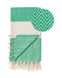 ZAYA Cotton Hammam Beach Towel – Compact – Green / White - 180x100 cm