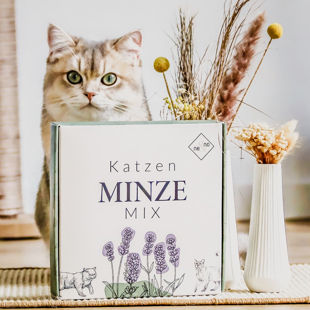 ne&no® Geschenkset Katzen Wohlfühlkräuter: Katzenminze + Baldrian Spray +  Matatabi Sticks