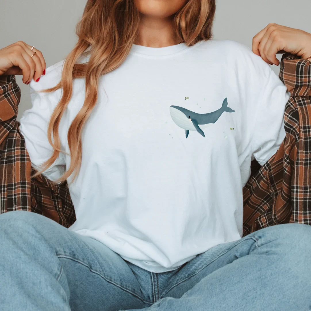 Camiseta Ballena Animales Marinos - ALGODÓN ORGÁNICO Ballena Jorobada Camisa Mar