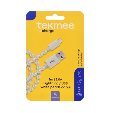 Tekmee USB-Ladegerät mit leuchtender weißer Perle: 1 Meter