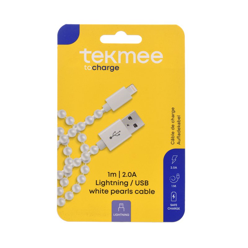 Cargador USB Tekmee con perla blanca luminosa: 1 Metro