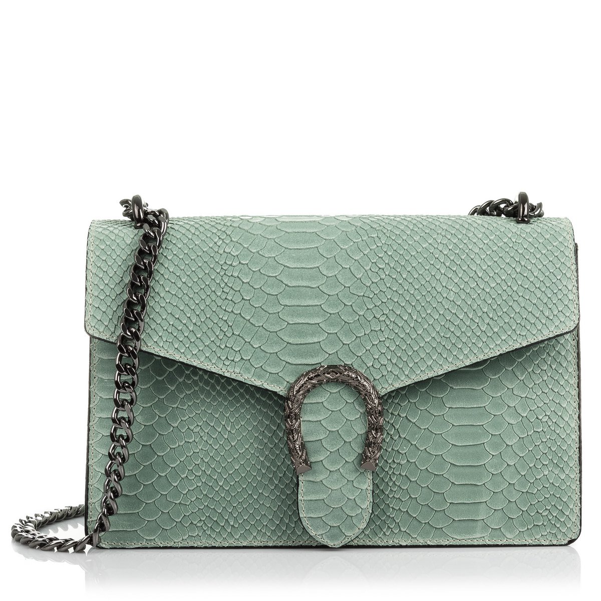 Firenze Artegiani. Luce Borsa a Mano da Donna.Vera Pelle Scamosciata Incisione Serpente