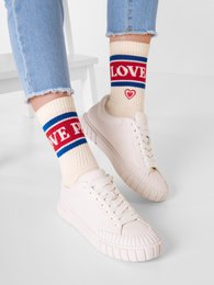 Organic socks Love & Peace - tennis socks with lettering and embroidered heart