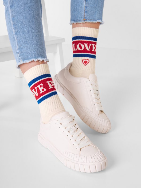 Organic socks Love & Peace - tennis socks with lettering and embroidered heart