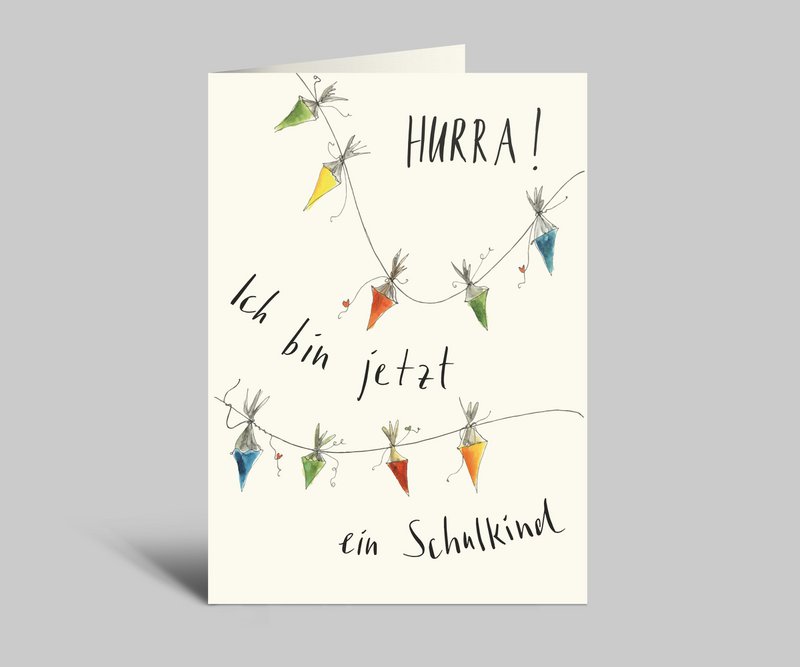 Kort til skoleindskrivning | Hurra! Jeg er nu skolebarn | med kuvert