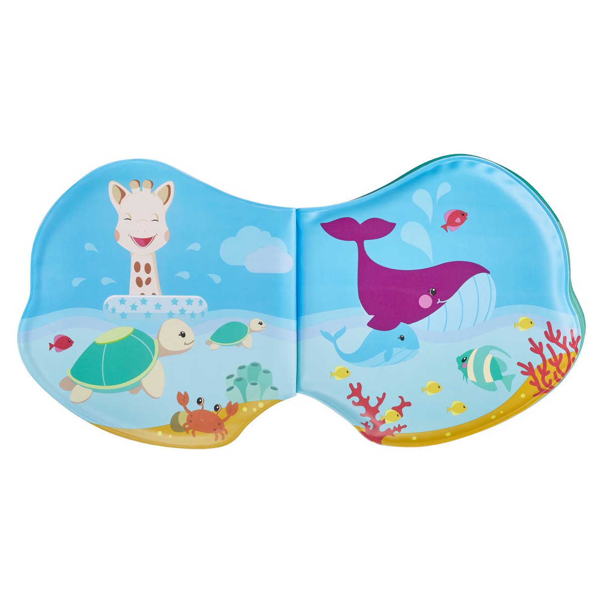 Libretto da bagno Sophie la giraffa su cartoncino bianco appeso