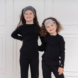 Strickstirnband für Kinder mit Band aus Merinowolle und Kaschmir