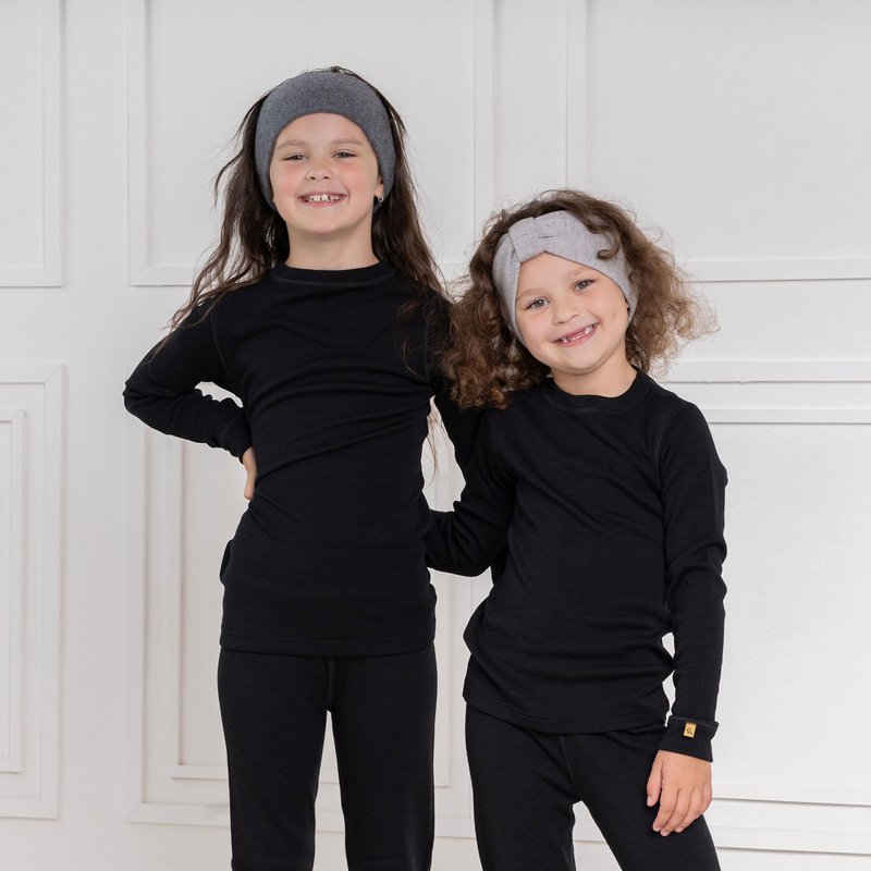 Strickstirnband für Kinder mit Band aus Merinowolle und Kaschmir