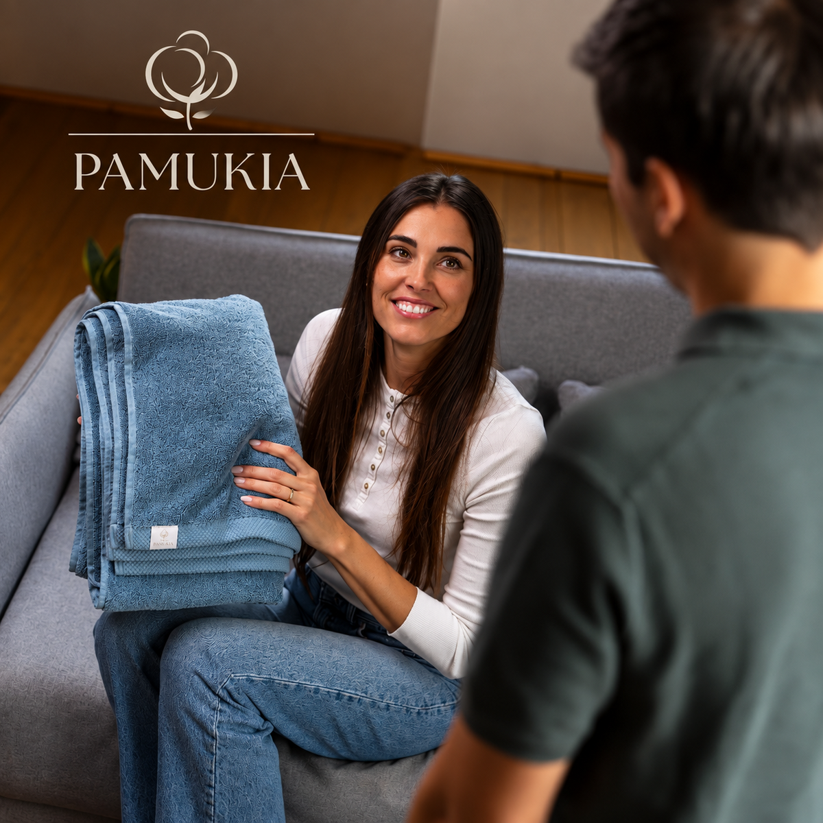 Pamukia – Juego de baño familiar GOTS azul para 4 | 100% Algodón Orgánico | 650 G/M