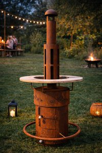 Bar table stove made of stainless steel with a Corten steel look