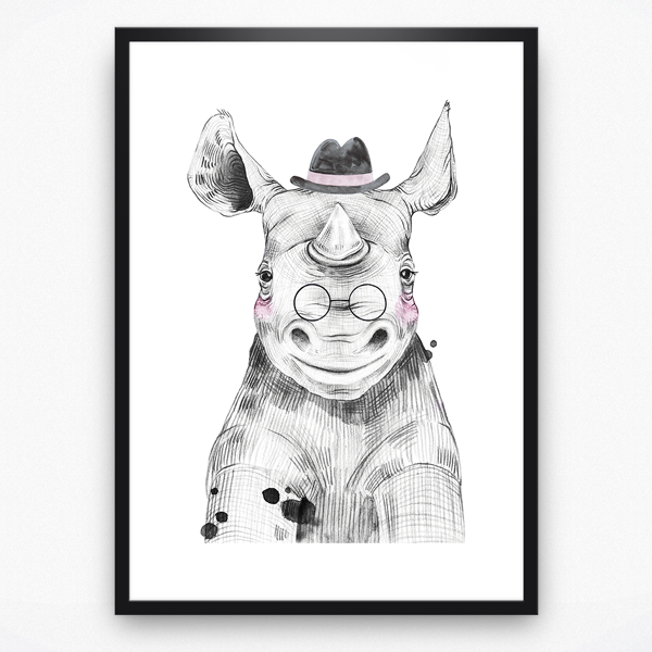 Poster - Rhino with hat