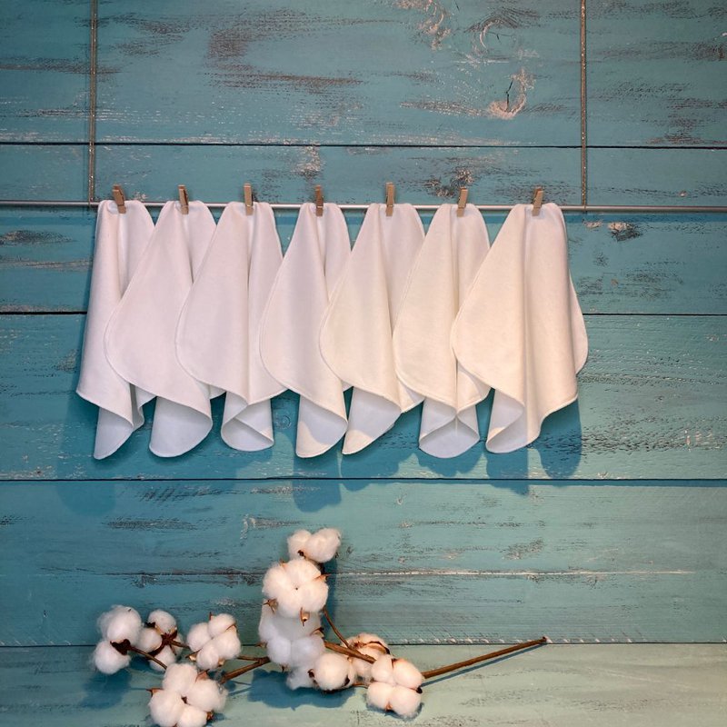 Children's cloth handkerchiefs white, organic cotton, school child 2+5=set of 7