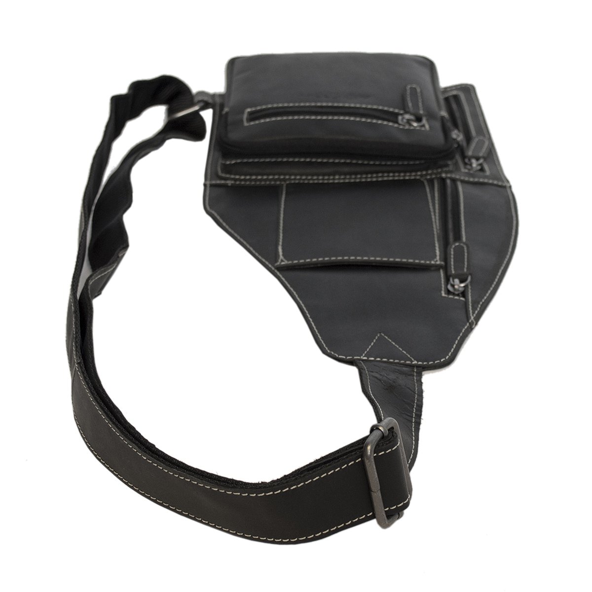 Bolso bandolera en 3 colores de piel de búfalo con bandolera regulable y 5 compartimentos con cremallera